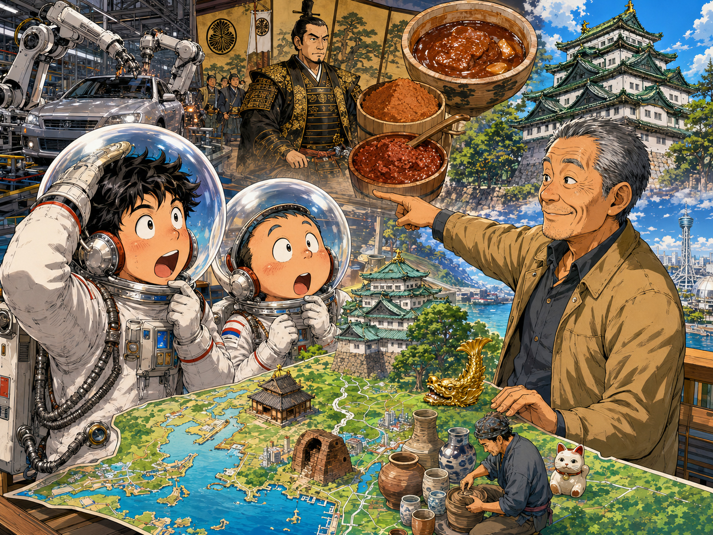 宇宙飛行士にトヨタ、徳川、味噌、陶磁器を説明する愛知のおじさん