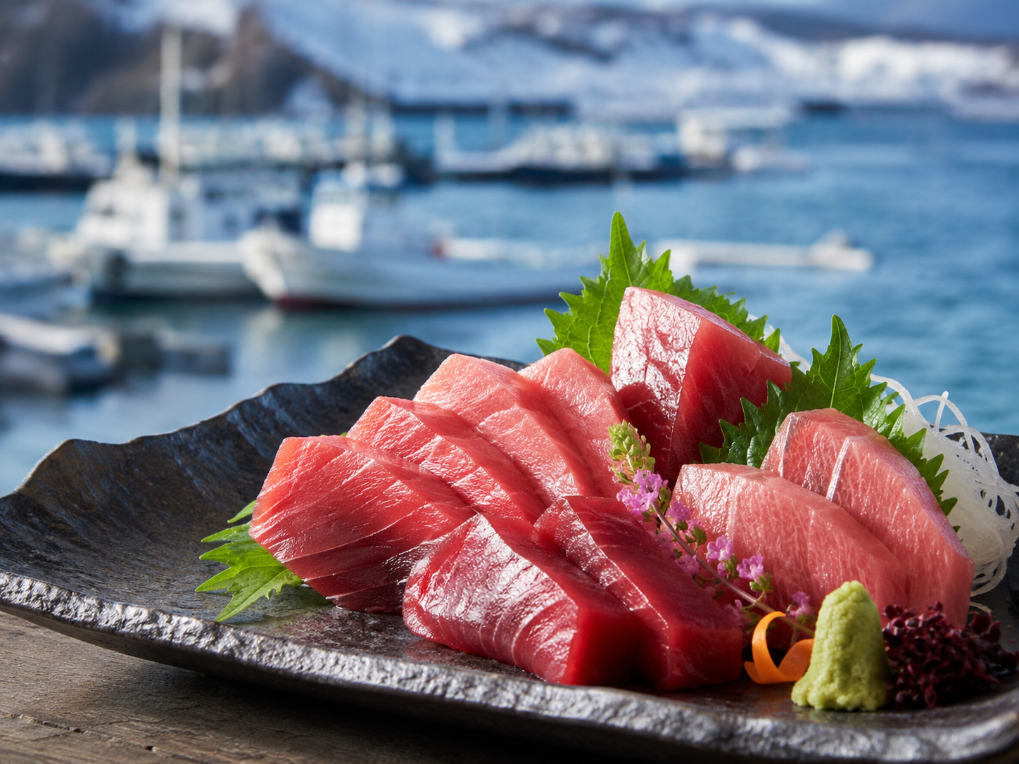 大間まぐろの刺身と津軽海峡を感じる食卓。