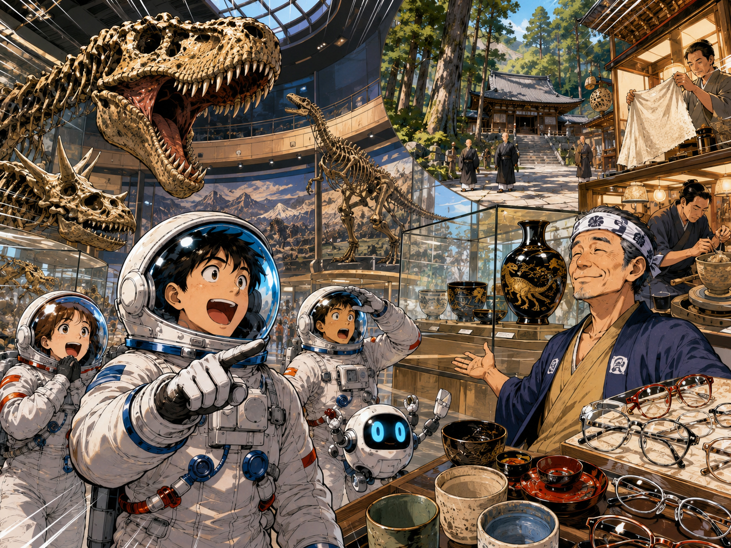 恐竜、禅、越前工芸、鯖江の眼鏡を学ぶ宇宙飛行士