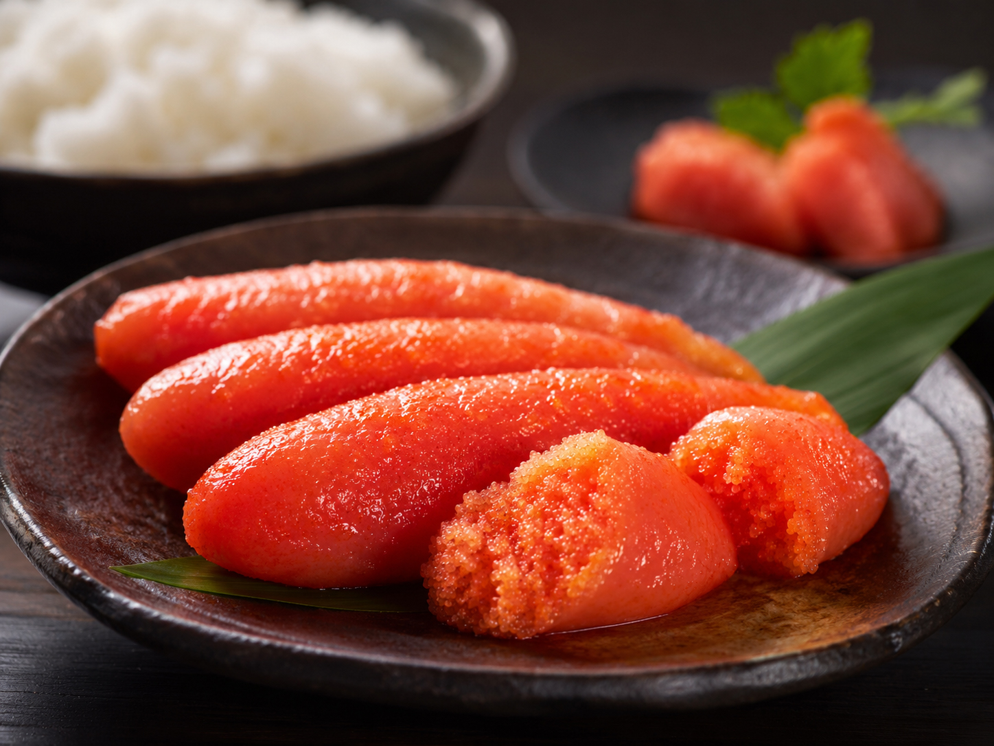 博多名物の辛子明太子。ご飯と一緒に並ぶ福岡の赤い名物。
