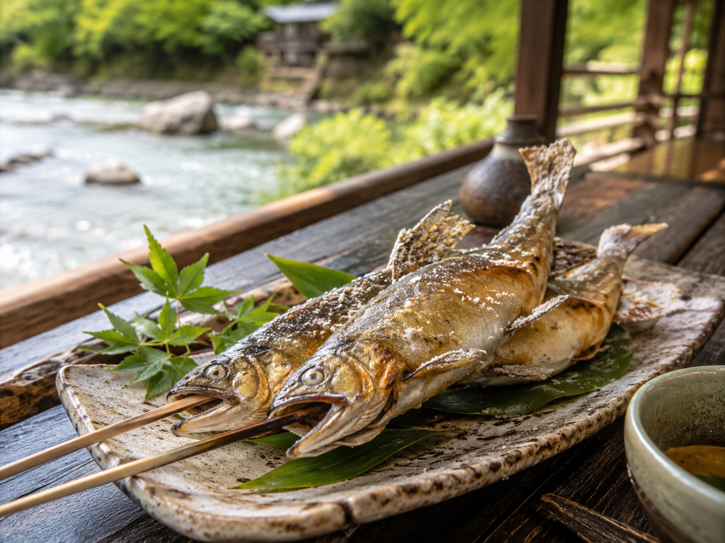 長良川の鮎の塩焼き。岐阜の川魚料理。