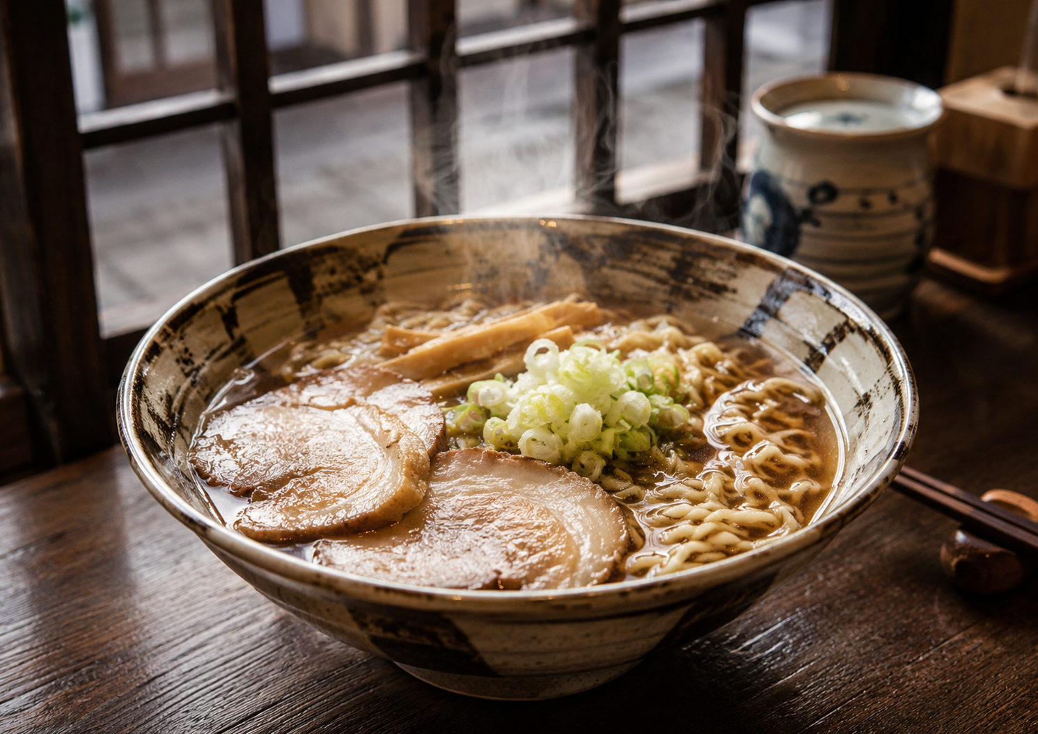 高山ラーメン。醤油スープと縮れ麺の中華そば。
