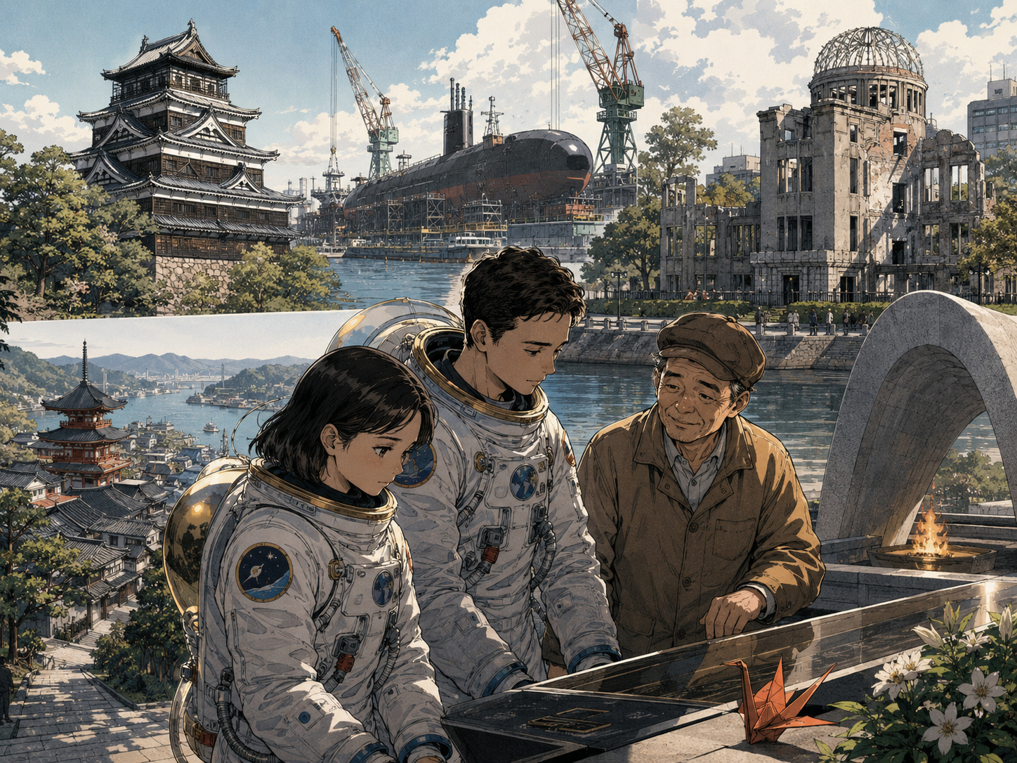 平和の記憶、広島城、呉、尾道を学ぶ宇宙飛行士