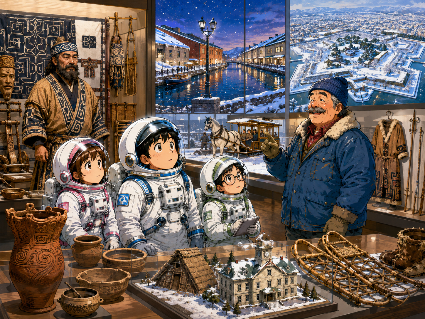 アイヌ文化、縄文、札幌、小樽、函館の文化を学ぶ宇宙飛行士