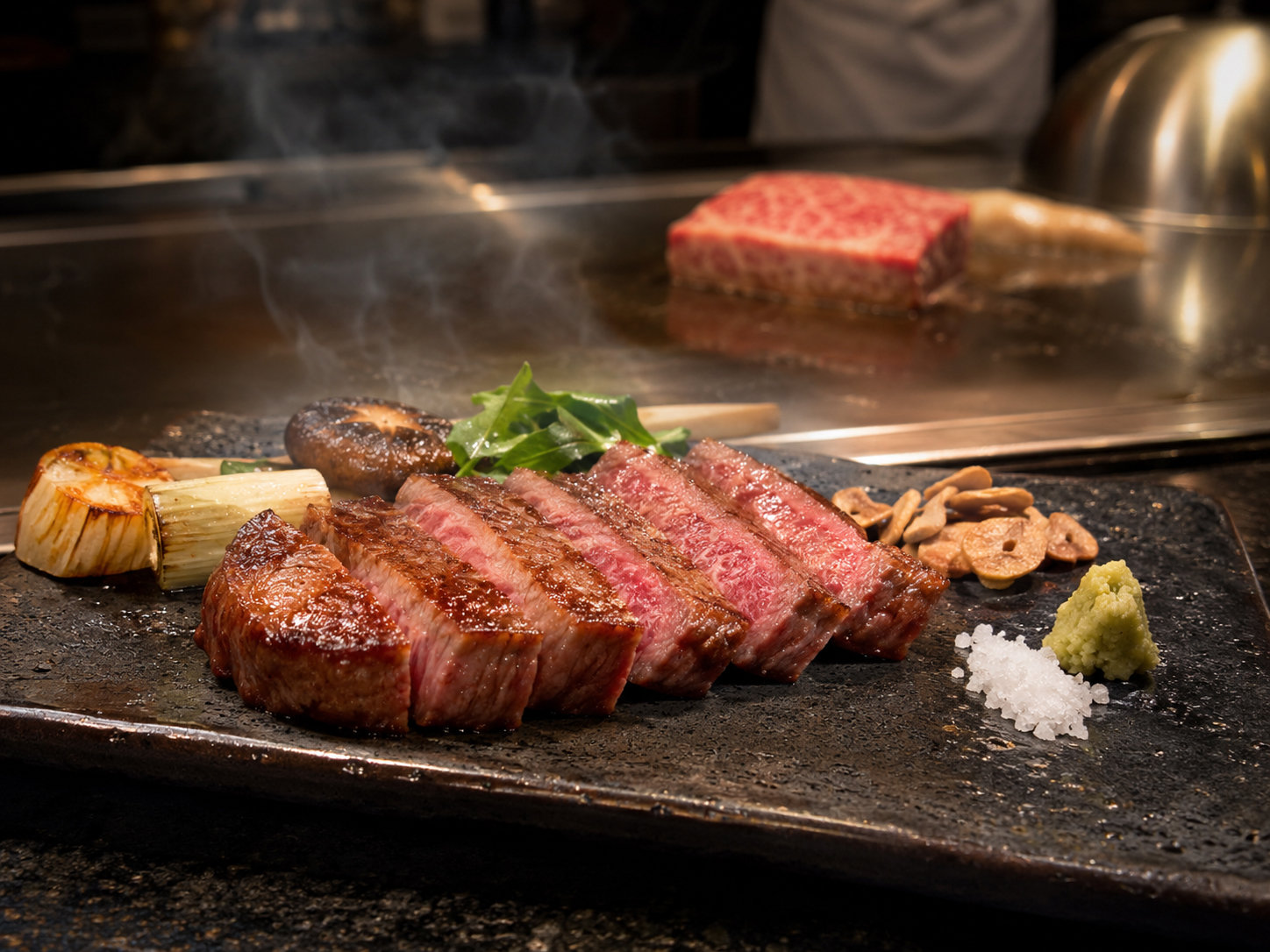 神戸牛の鉄板焼き。神戸の食を代表する牛肉料理。
