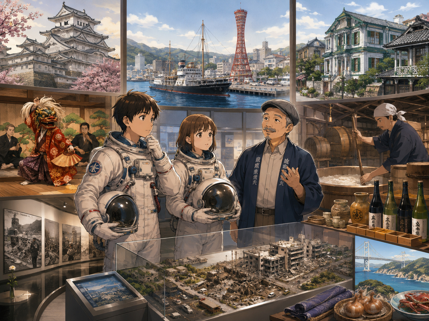 姫路城、神戸港、灘、震災の記憶を学ぶ宇宙飛行士