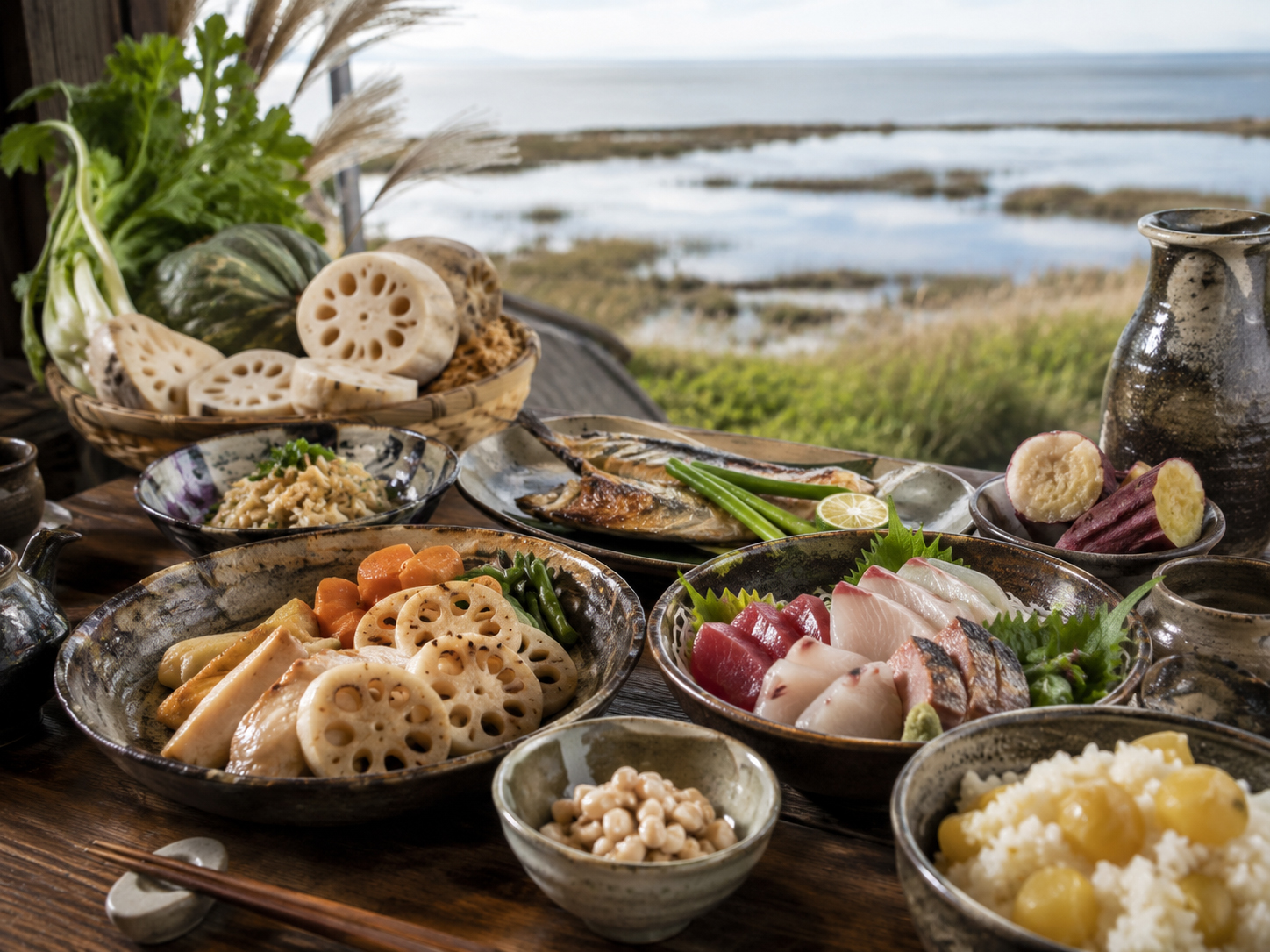 霞ヶ浦、太平洋、茨城の畑を思わせる食卓。