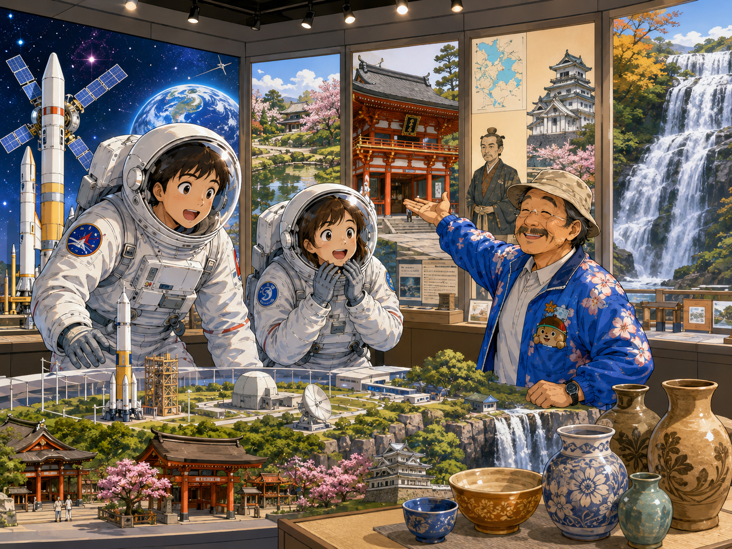 筑波の科学、偕楽園、鹿島神宮、笠間焼を学ぶ宇宙飛行士
