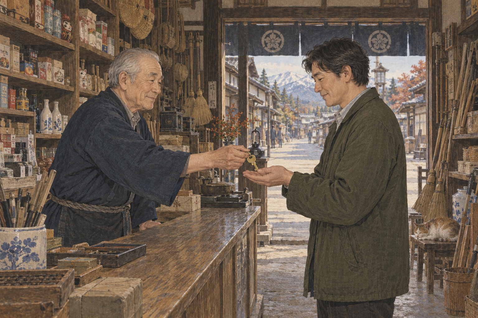 Passing on a business—and the services a community needs — AI editorial illustration