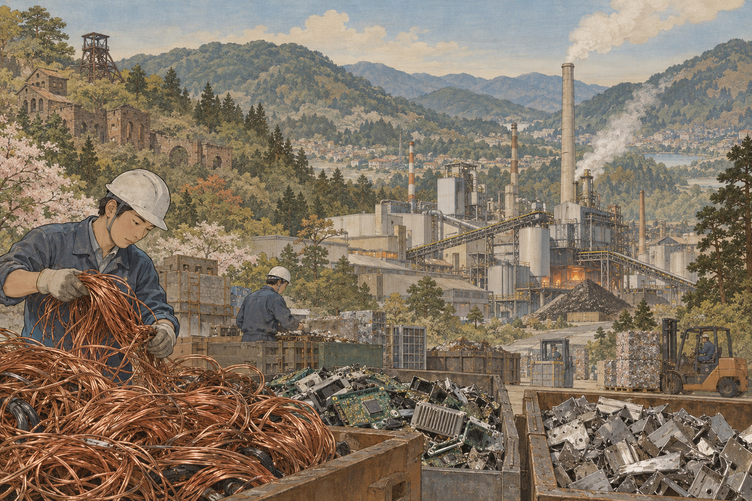 Kosaka’s mining heritage finds a new life in recycling — AI editorial illustration