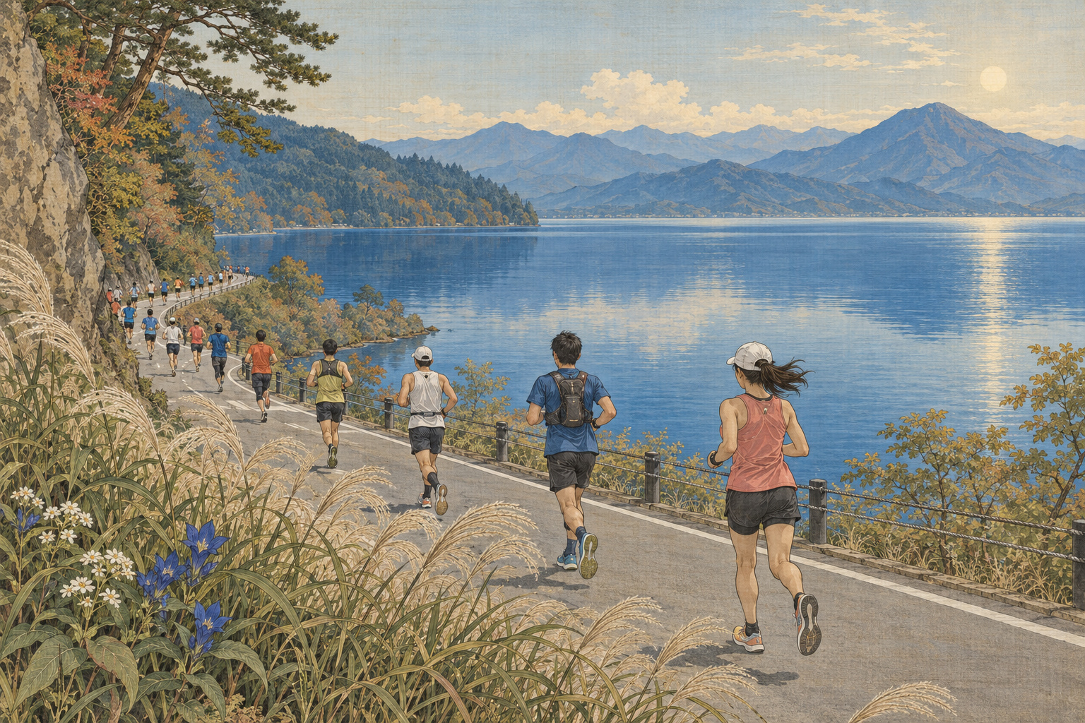Lake Tazawa’s marathon brings a community to the course — AI editorial illustration