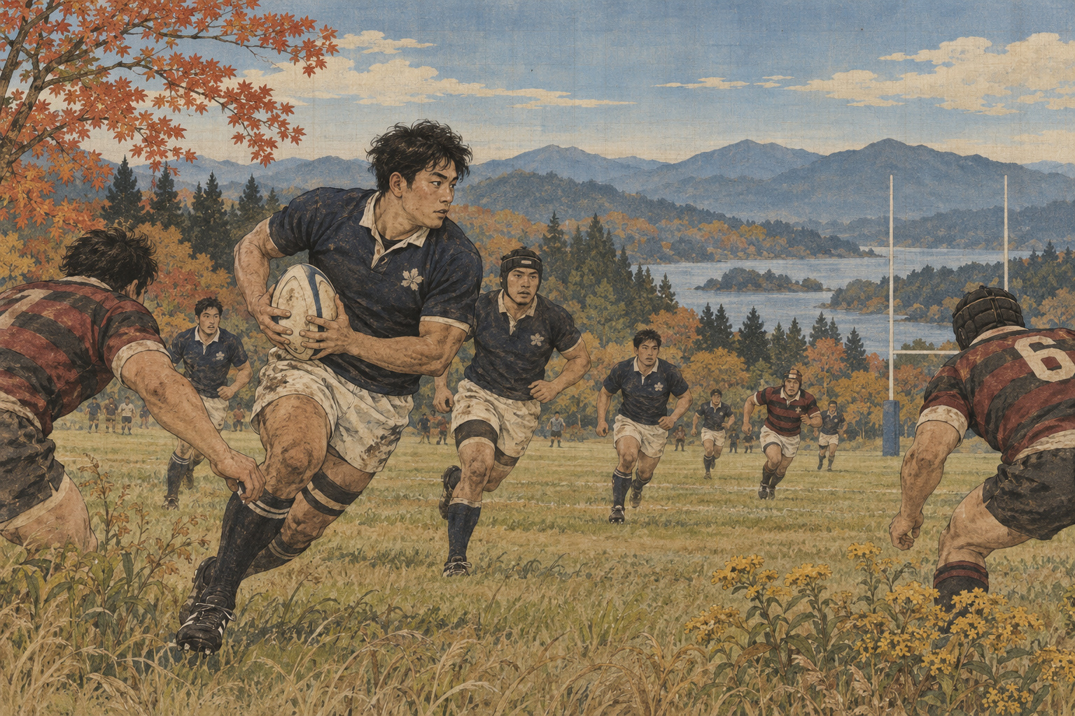 The Northern Bullets and Akita’s rugby autumn — AI editorial illustration