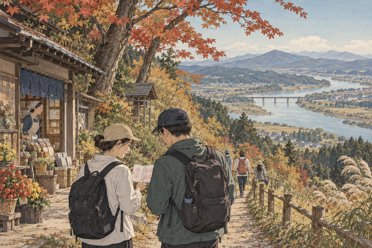 Following the stamps through Noshiro’s local attractions — AI editorial illustration