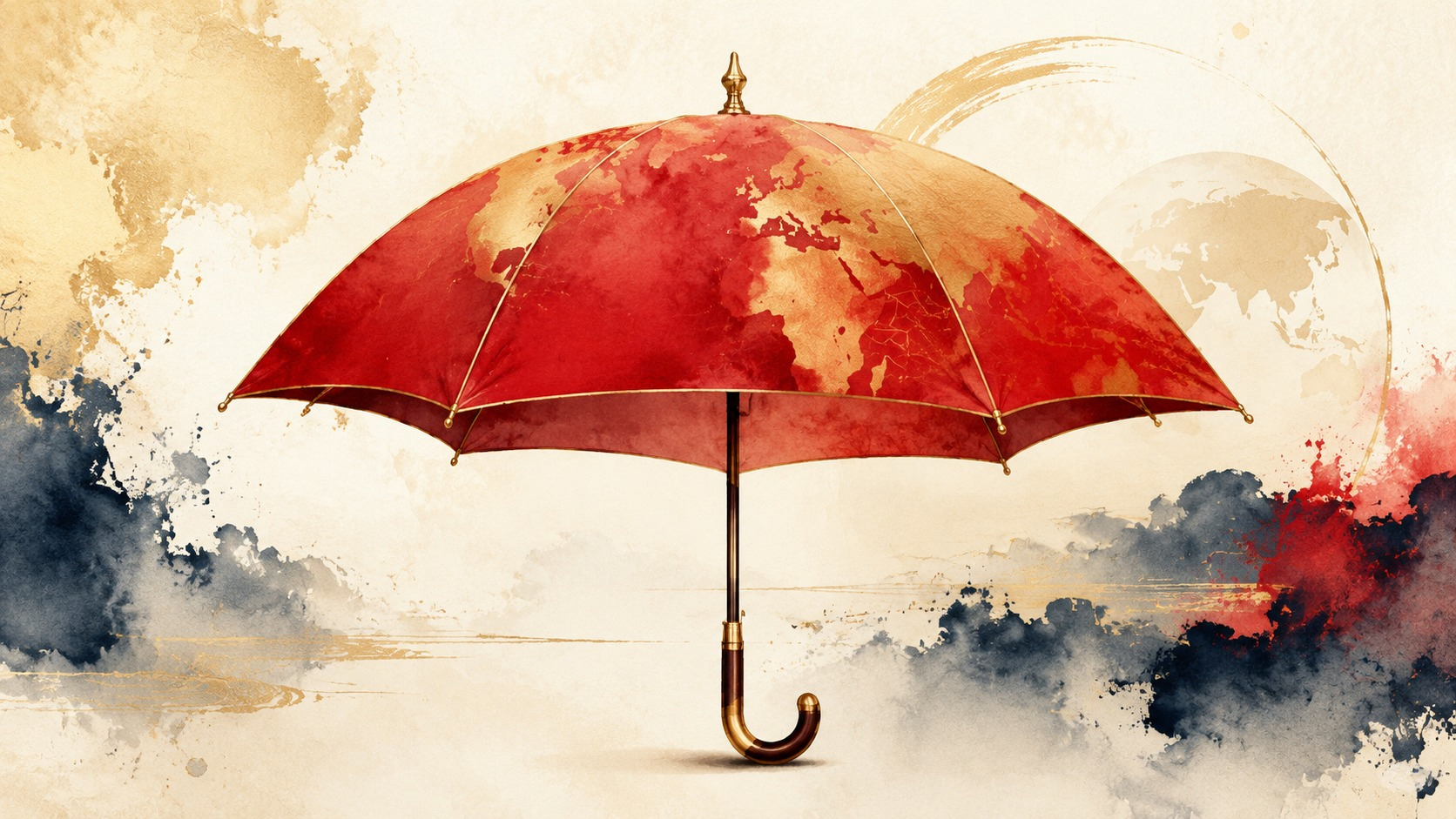 Watercolor with a single focal point: two hands meeting in an investment partnership