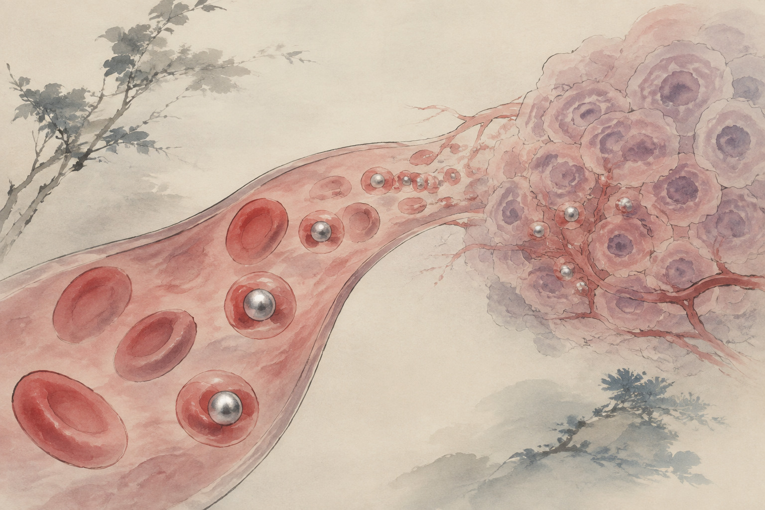Editorial illustration for Researchers Cloak Liquid-Metal Nanoparticles in Blood Cells