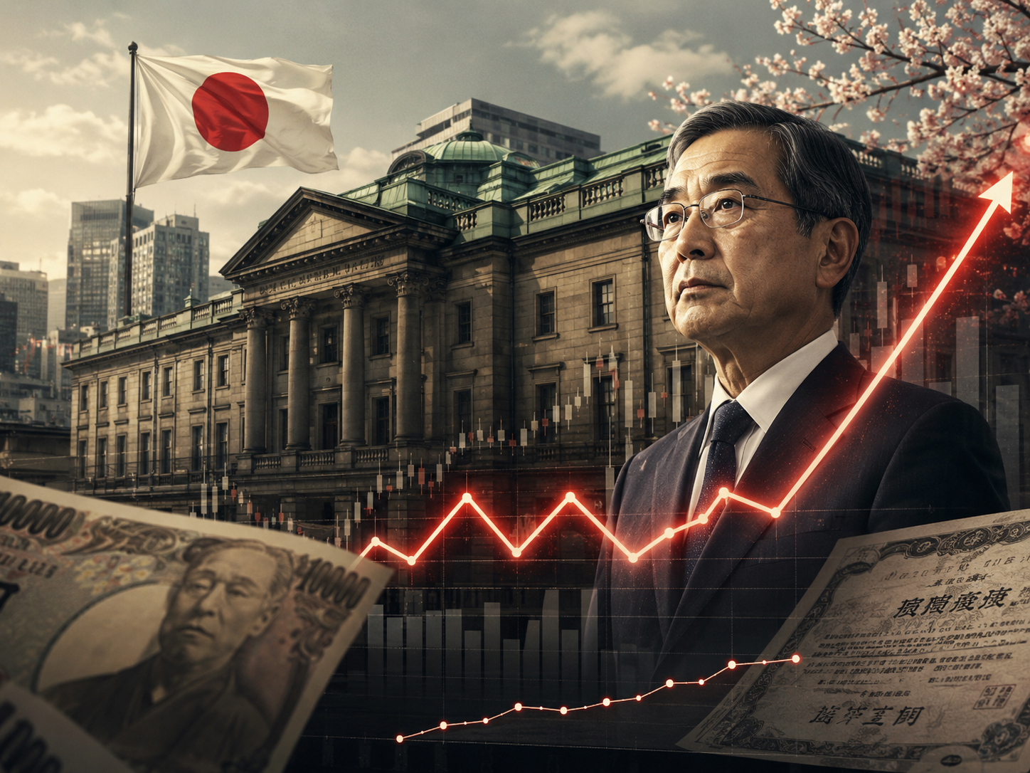 日銀、31年ぶり高水準の1％利上げへのイラスト