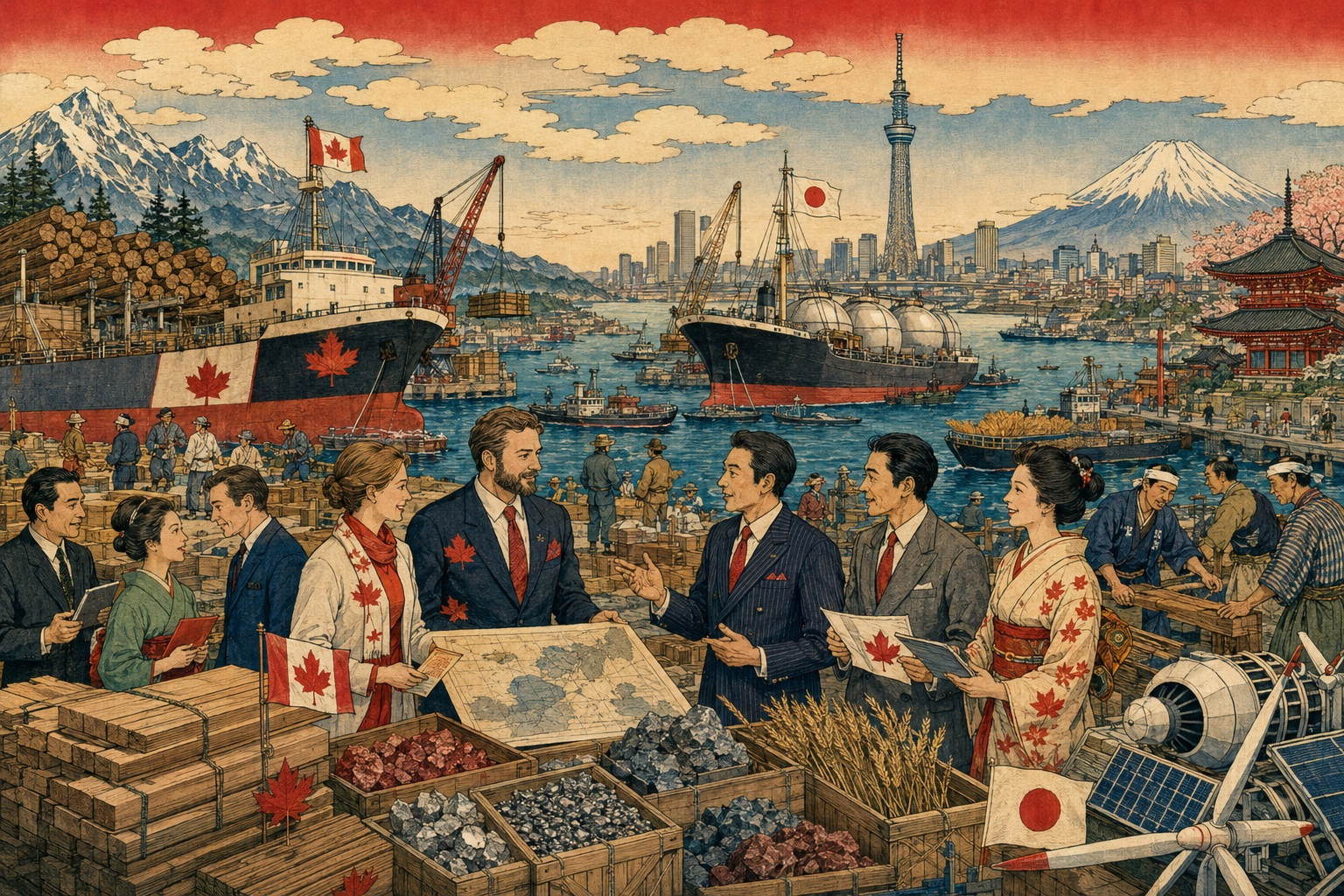 CCCJ:カナダと日本を結ぶ「50年の橋」の編集イラスト