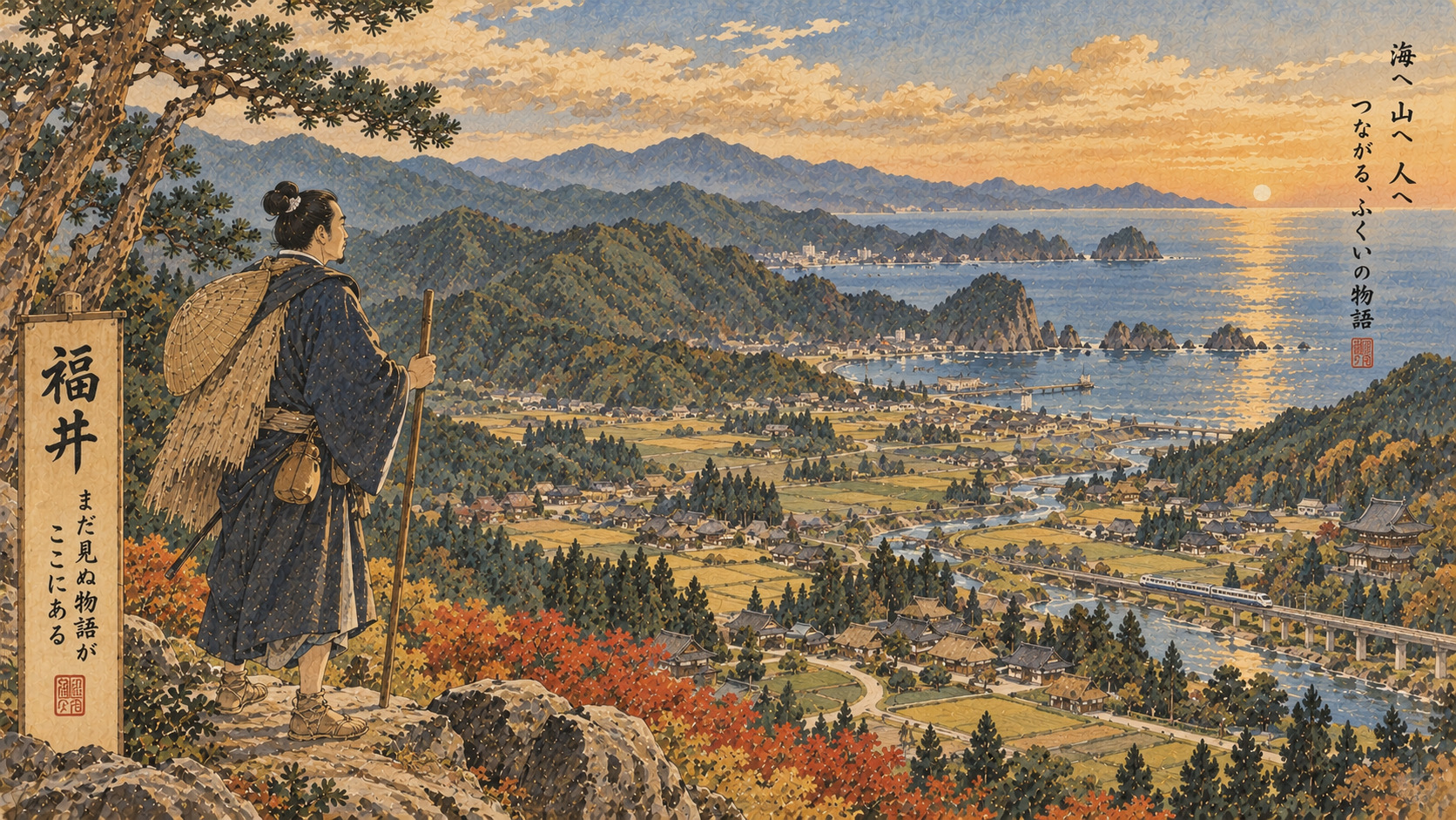 島田墨仙の画風に着想を得た福井の現代創作イラスト。記録写真ではありません。