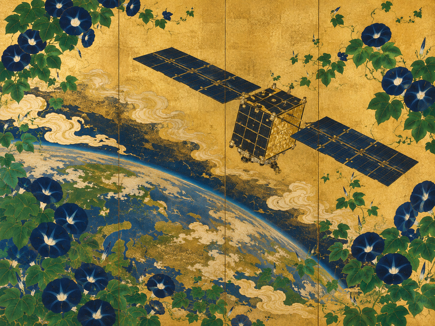 地球上空を飛ぶQPS-SAR18号機「スサノオ-Ⅱ」の編集画