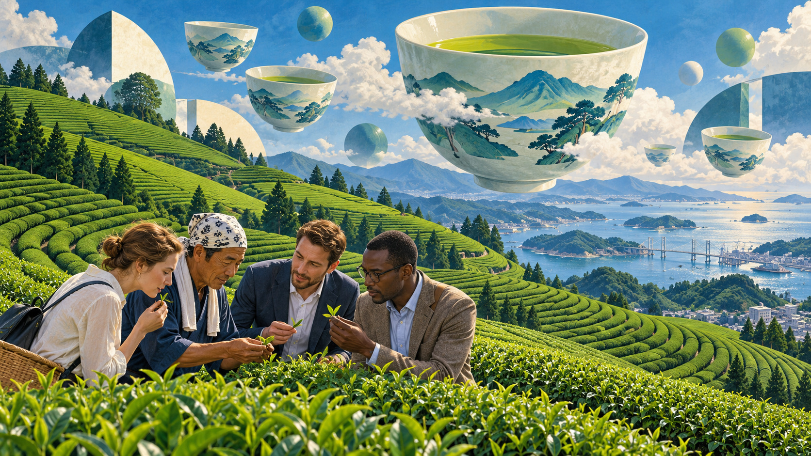 Fukuoka Invites American Tea Buyers to Yame — editorial illustration