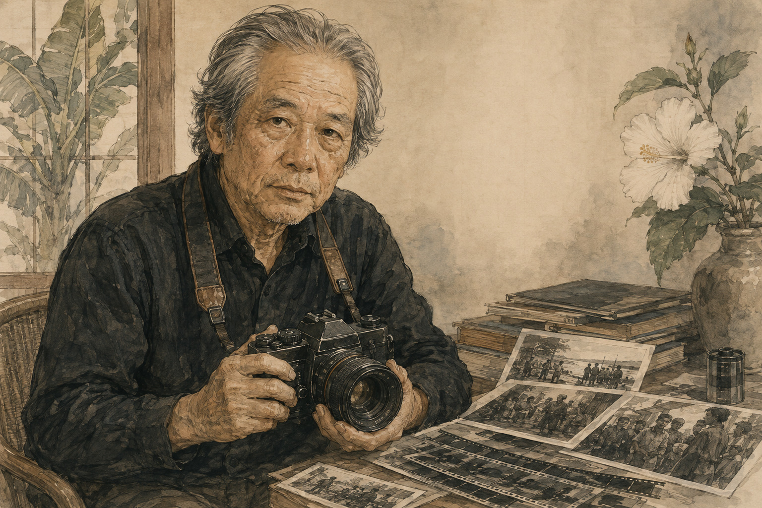 Editorial illustration for Bunyo Ishikawa Photographed War From the Ground