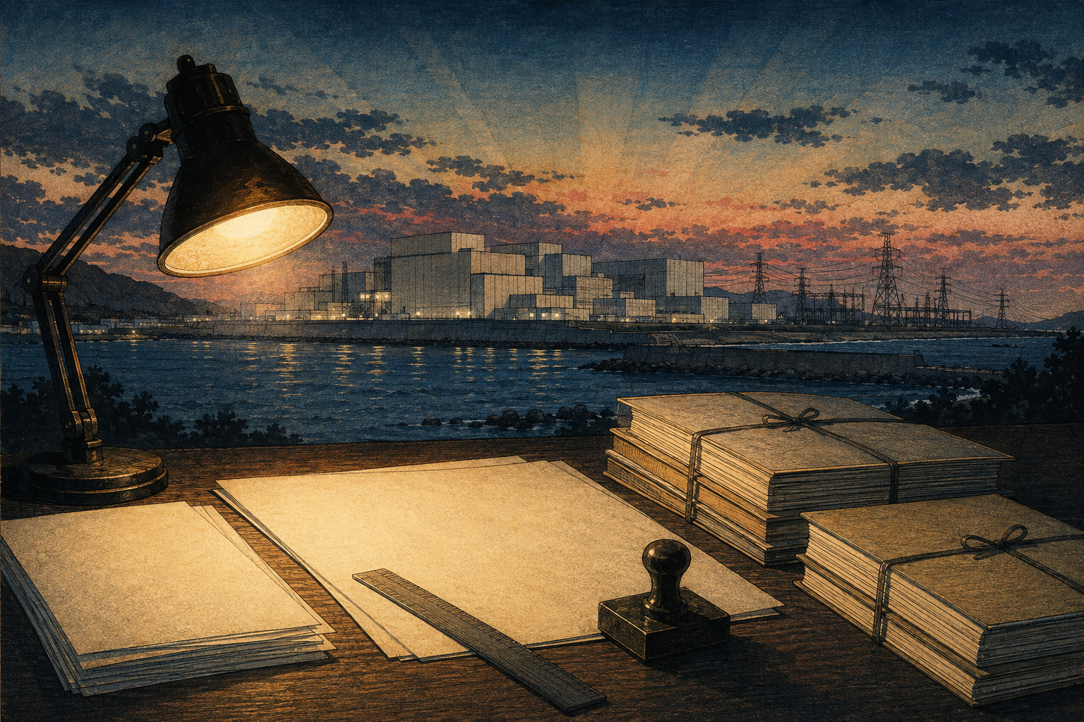 Editorial illustration of Hamaoka Nuclear Power Station and decommissioning records