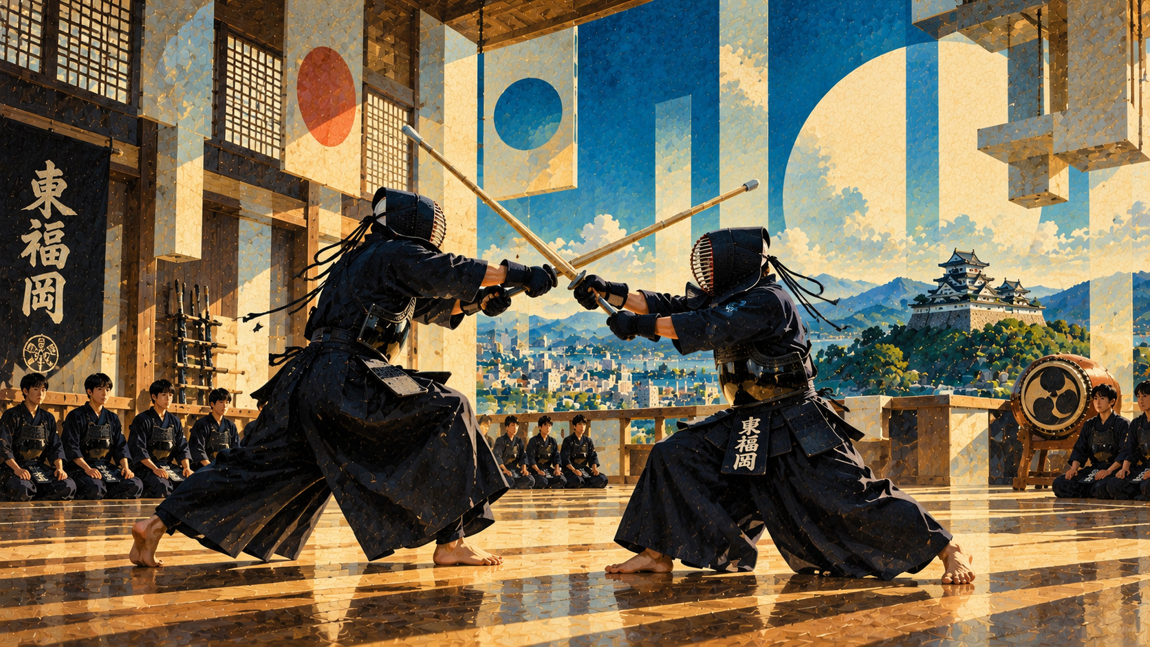 Higashi Fukuoka’s Two National Kendo Titles — illustration