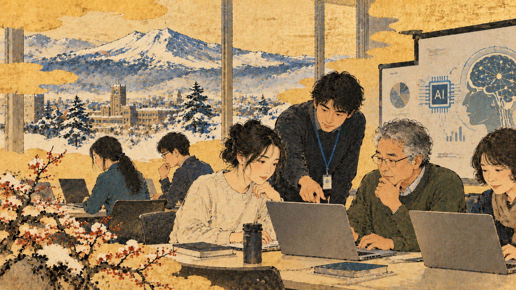 AI時代、学び直すのは誰か――北海道大学の研修１万3000人が映す地方の働き方 — editorial illustration