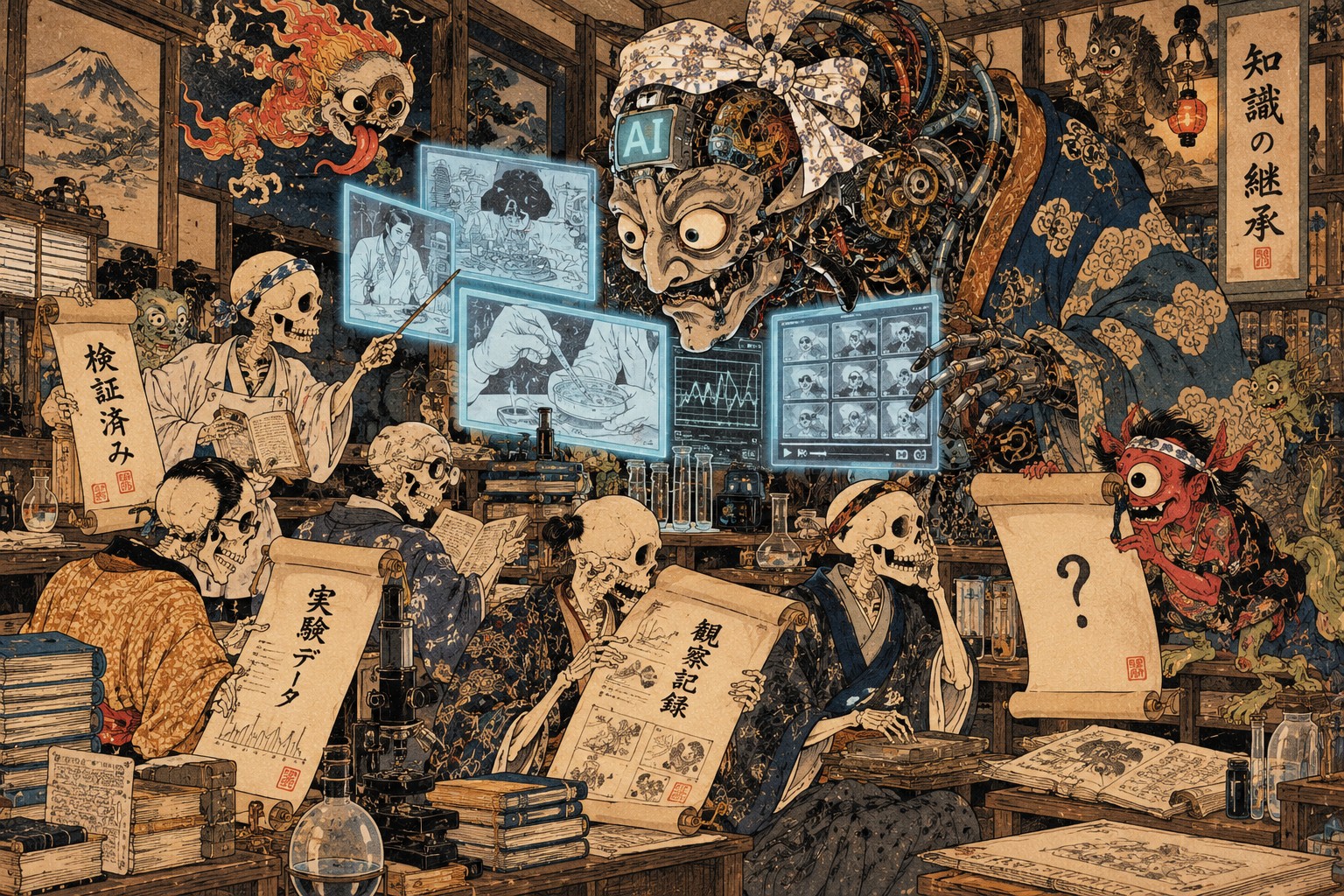 The Lab AI That Knows When Not to Answer — AI-generated editorial illustration inspired by Kawanabe Kyōsai