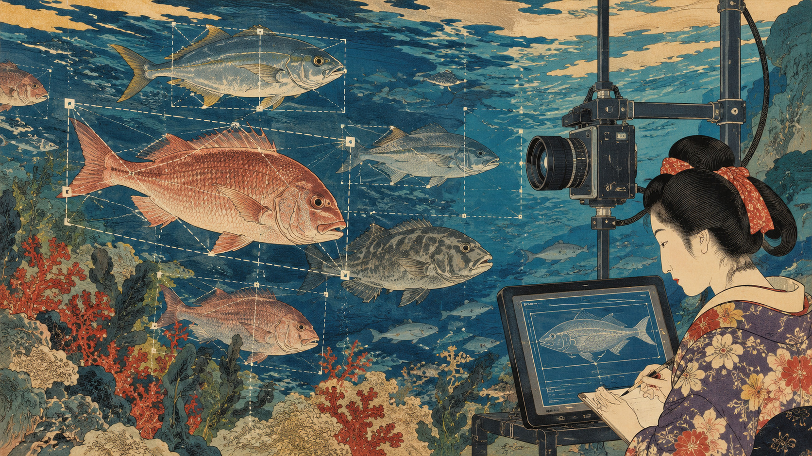 One Camera, Thousands of Fish: Hokkaido University’s Unexpected Measurement Idea — editorial illustration