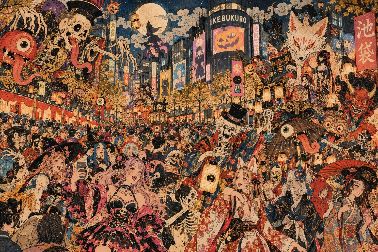 When Tokyo Becomes the Costume: Ikebukuro’s Halloween Festival — AI-generated editorial illustration