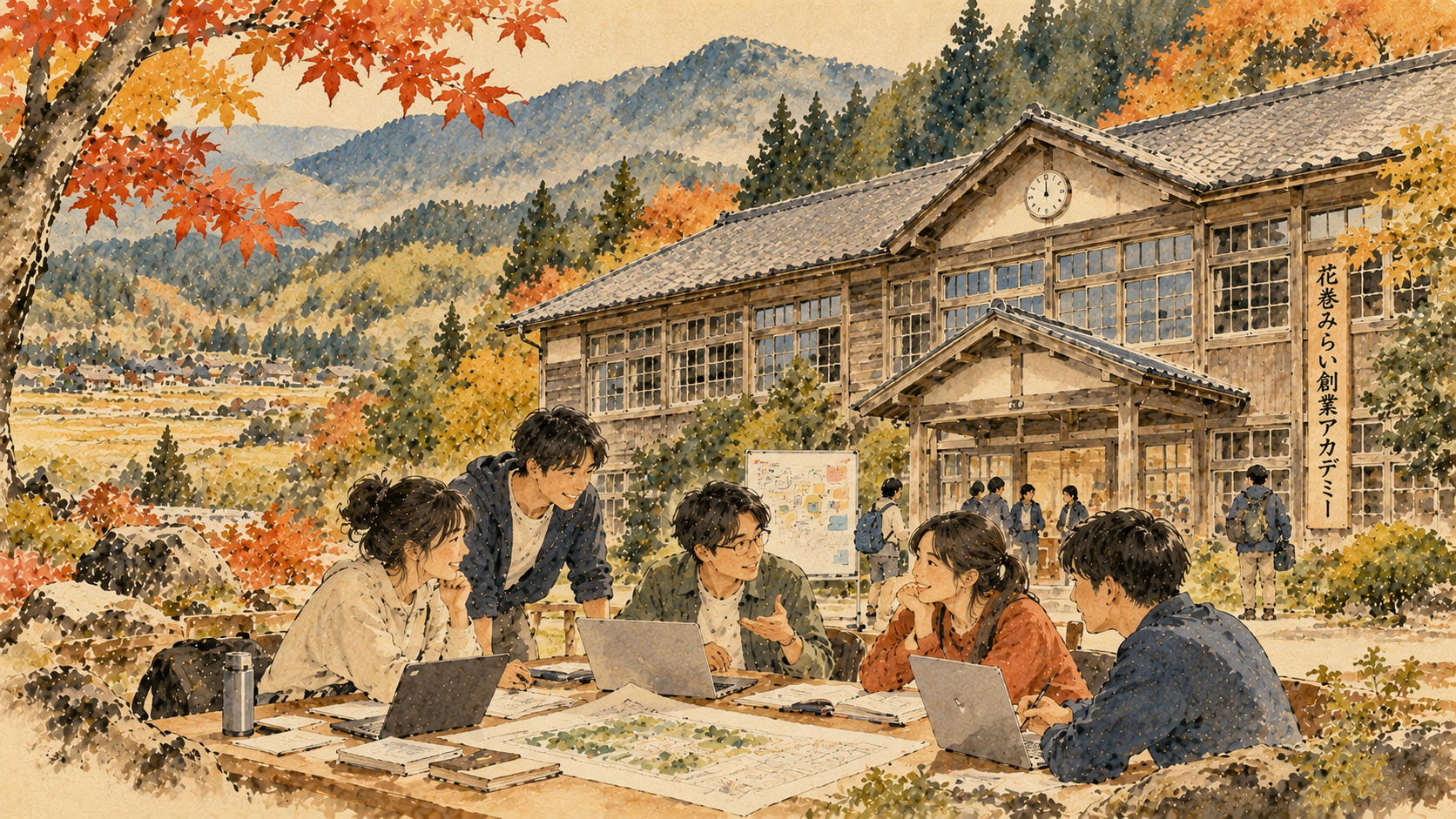 岩手の廃校からアジアの起業家へ――旧東和高校の新構想 — editorial illustration