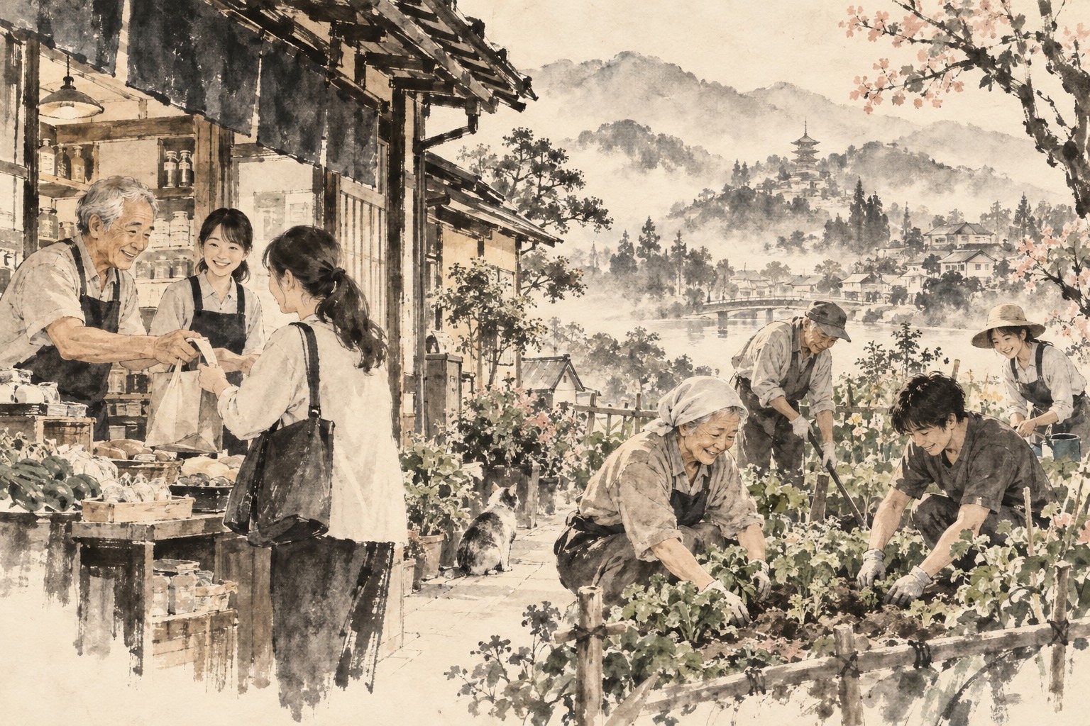 Japan’s senior employment reaches a record as workplaces and services adapt — editorial illustration