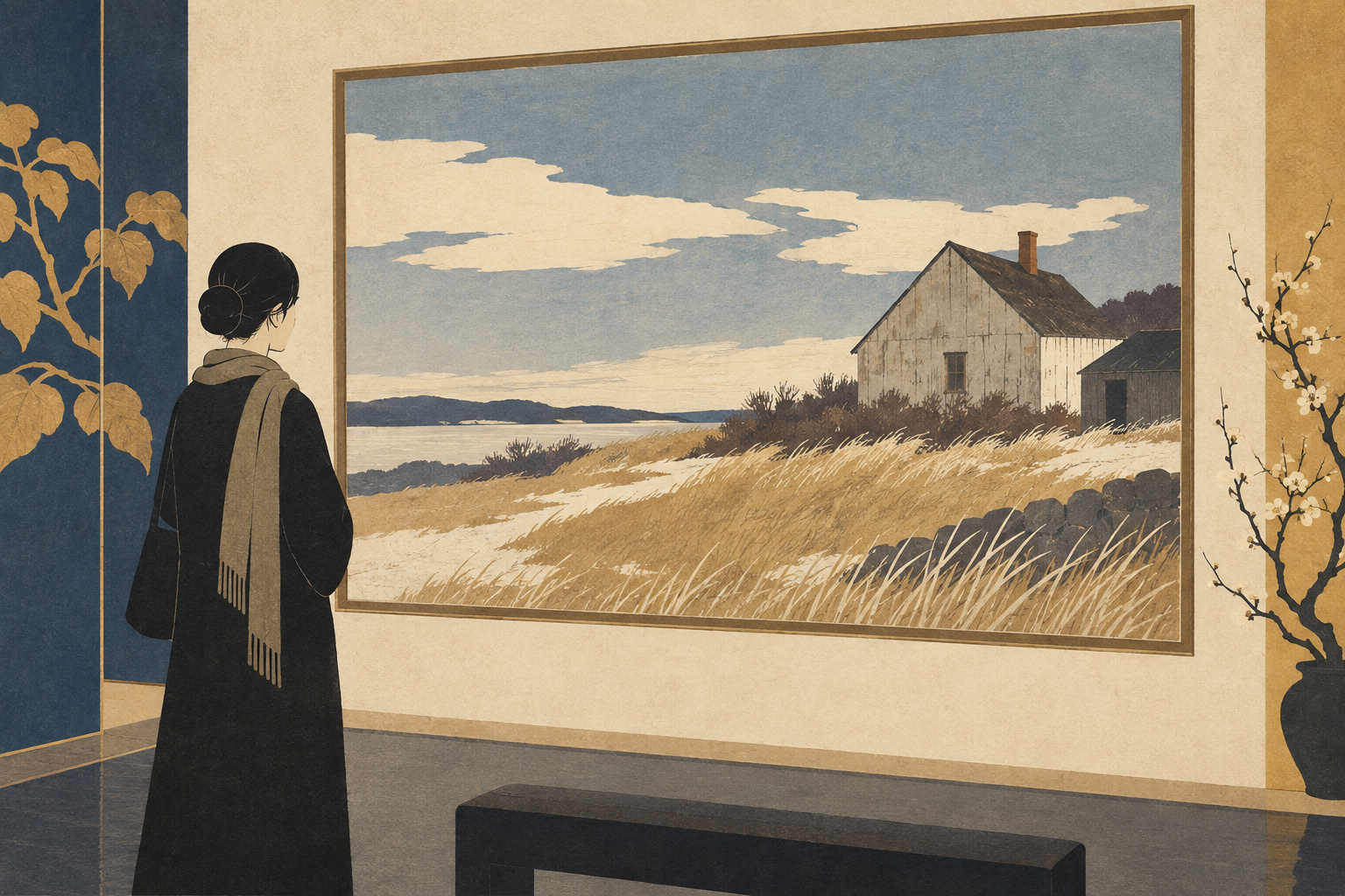 Looking again at Andrew Wyeth: windows, landscapes and a long connection with Japan — AI editorial illustration