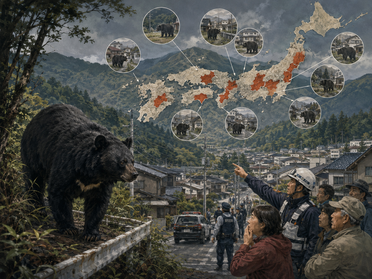 クマ被害、9都道府県へ広がる警戒のイラスト