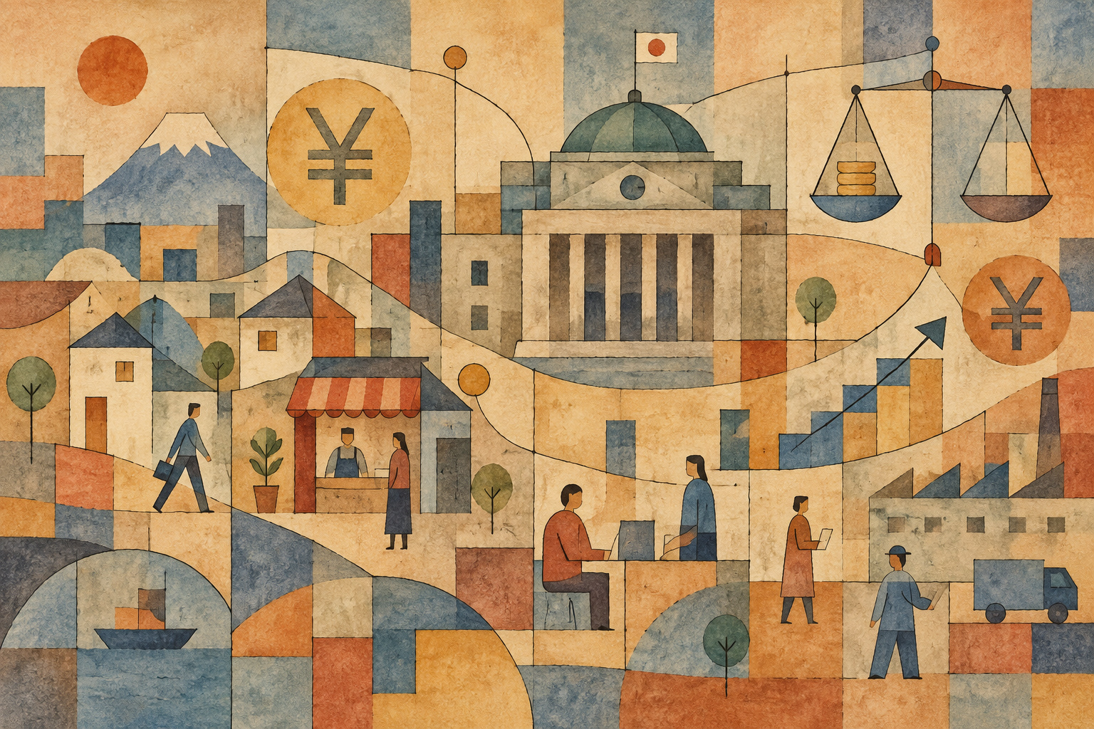 Japan’s September rate decision: the distance from the BOJ to the kitchen table — AI-generated editorial illustration