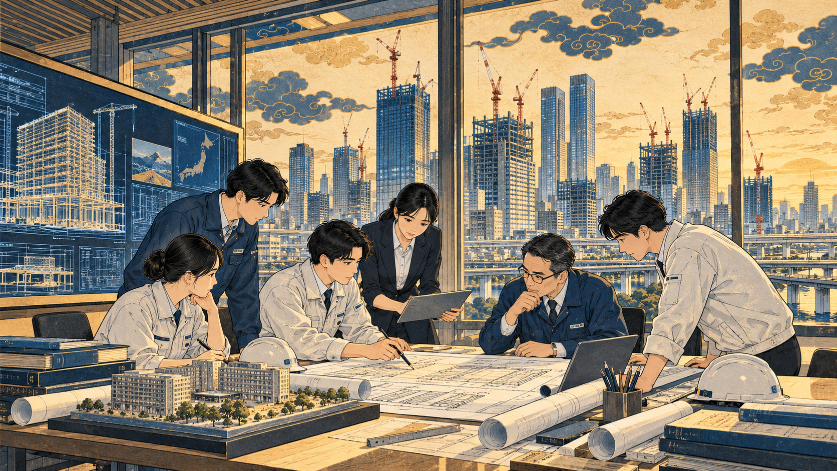 建設技術者をベトナムの大学から――日本企業の人材確保策 — editorial illustration