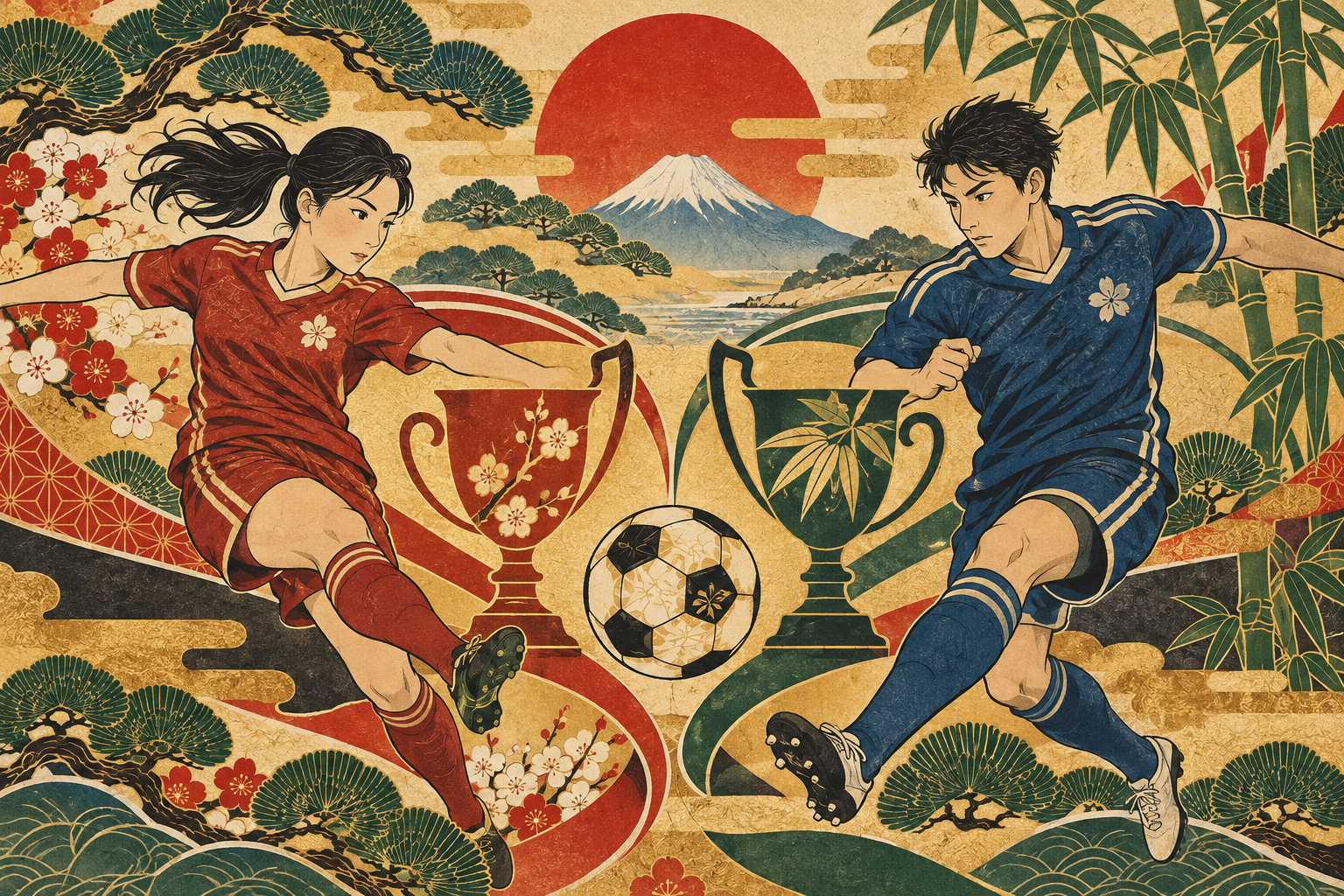 Two Cups, One New Year’s Day: Japan’s National Finals Reunite After 15 Years — AI editorial illustration