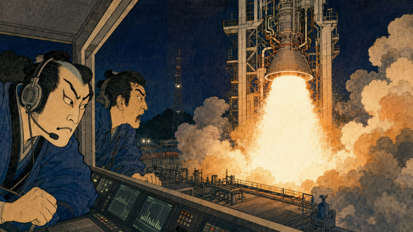 Epsilon S第2段エンジンの夜間地上燃焼試験
