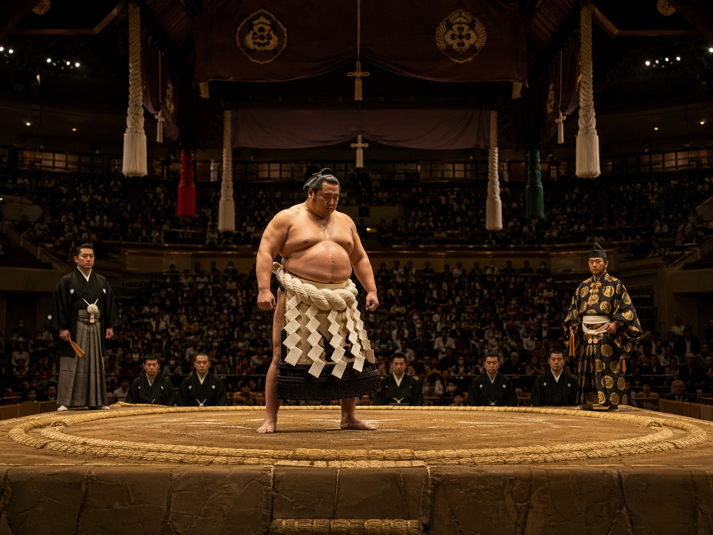 Yokozuna.co.jp を象徴する土俵、綱、沈黙、儀式の場面