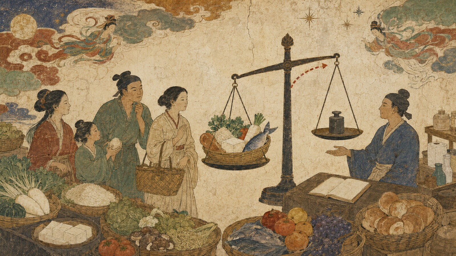 食料品の消費税率1パーセント案を描いた報道イラスト