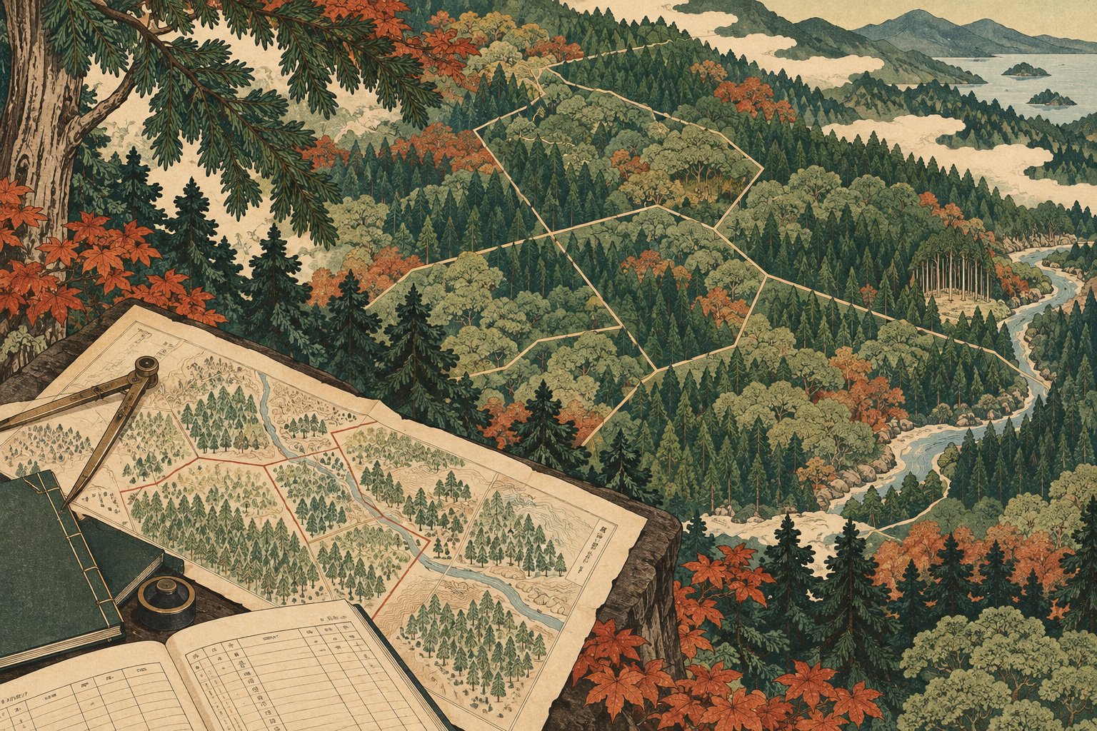 Who Is Buying Japan’s Forests? What the Official Survey Can—and Cannot—Tell Us — AI editorial illustration