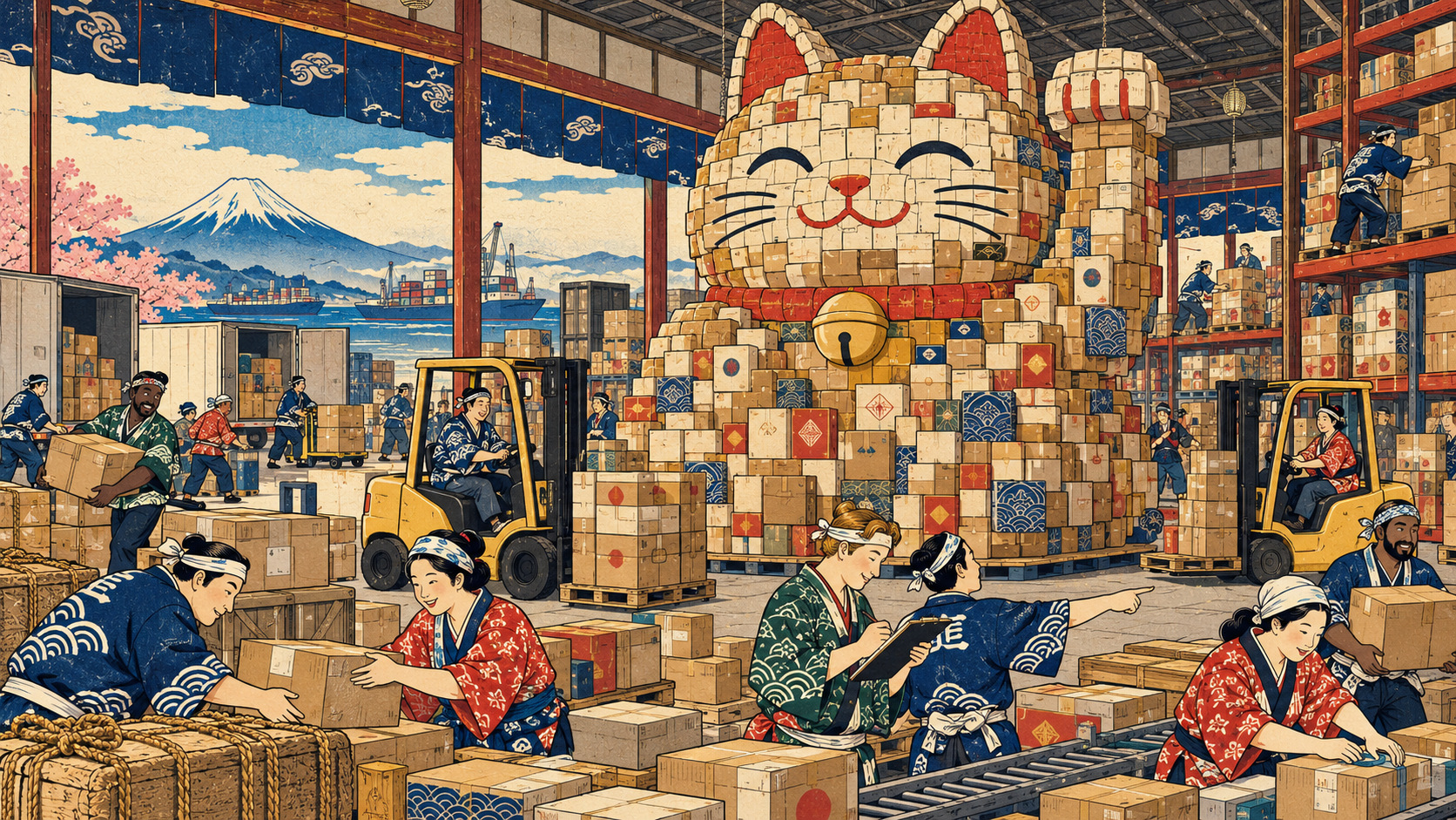 Japan Opens a New Warehouse-Worker Visa Test—But a Skills Exam Alone Will Not Solve Its Logistics Crisis — AI-generated editorial illustration