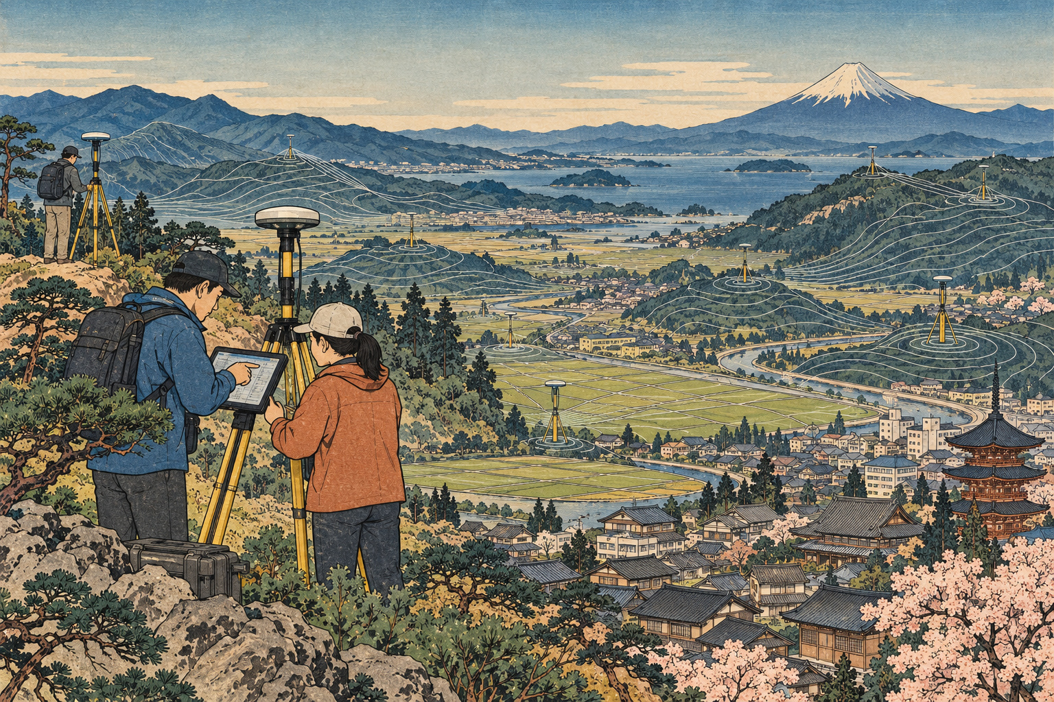 編集用イラスト：地殻のひずみ、官民の観測網で細かく　3,606点が描く日本列島