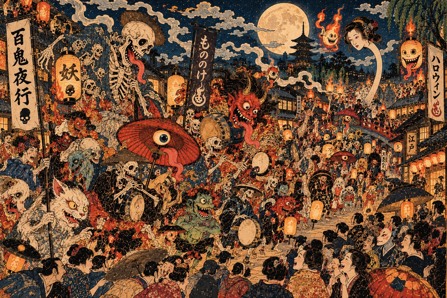 The Night Parade of One Hundred Demons — AI-generated editorial illustration