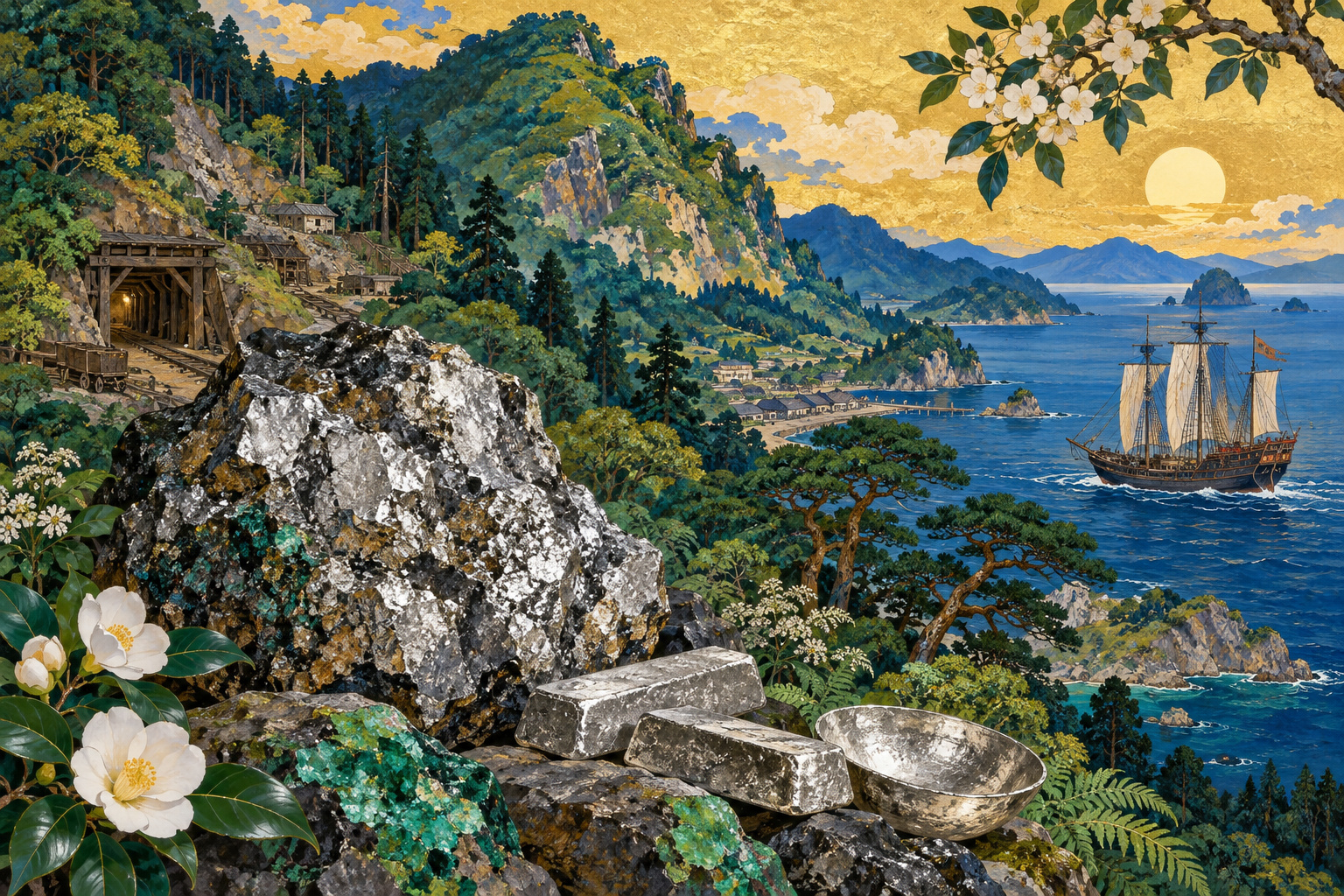 銀がつないだ世界と石見銀山 池袋の特別展、古代の造形から近世の交易へ — AI生成の編集用イラスト
