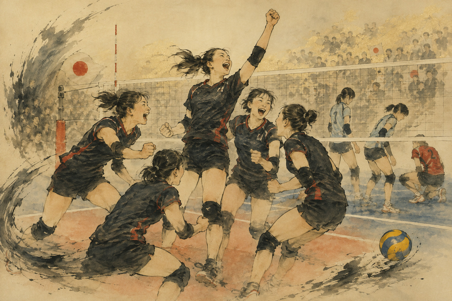 Editorial illustration for Thirty-Three to Thirty-One: Japan Survives the Set That Could Have Changed the Match