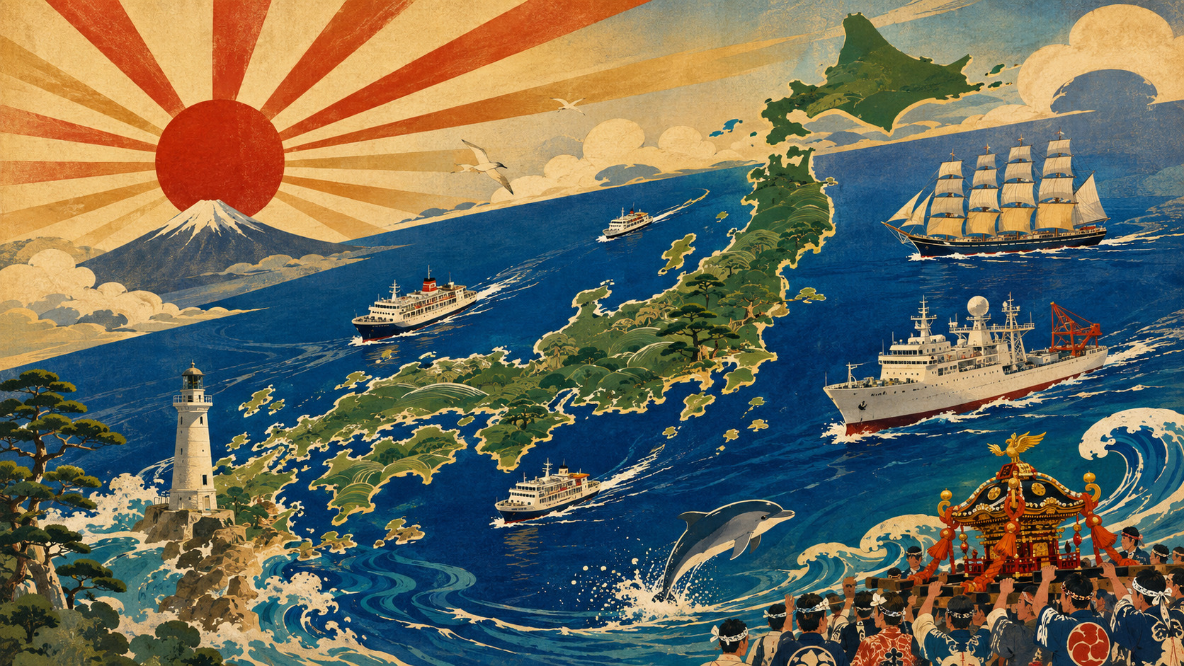 2026年海の日の全国イベントを都道府県別に案内する編集イラスト