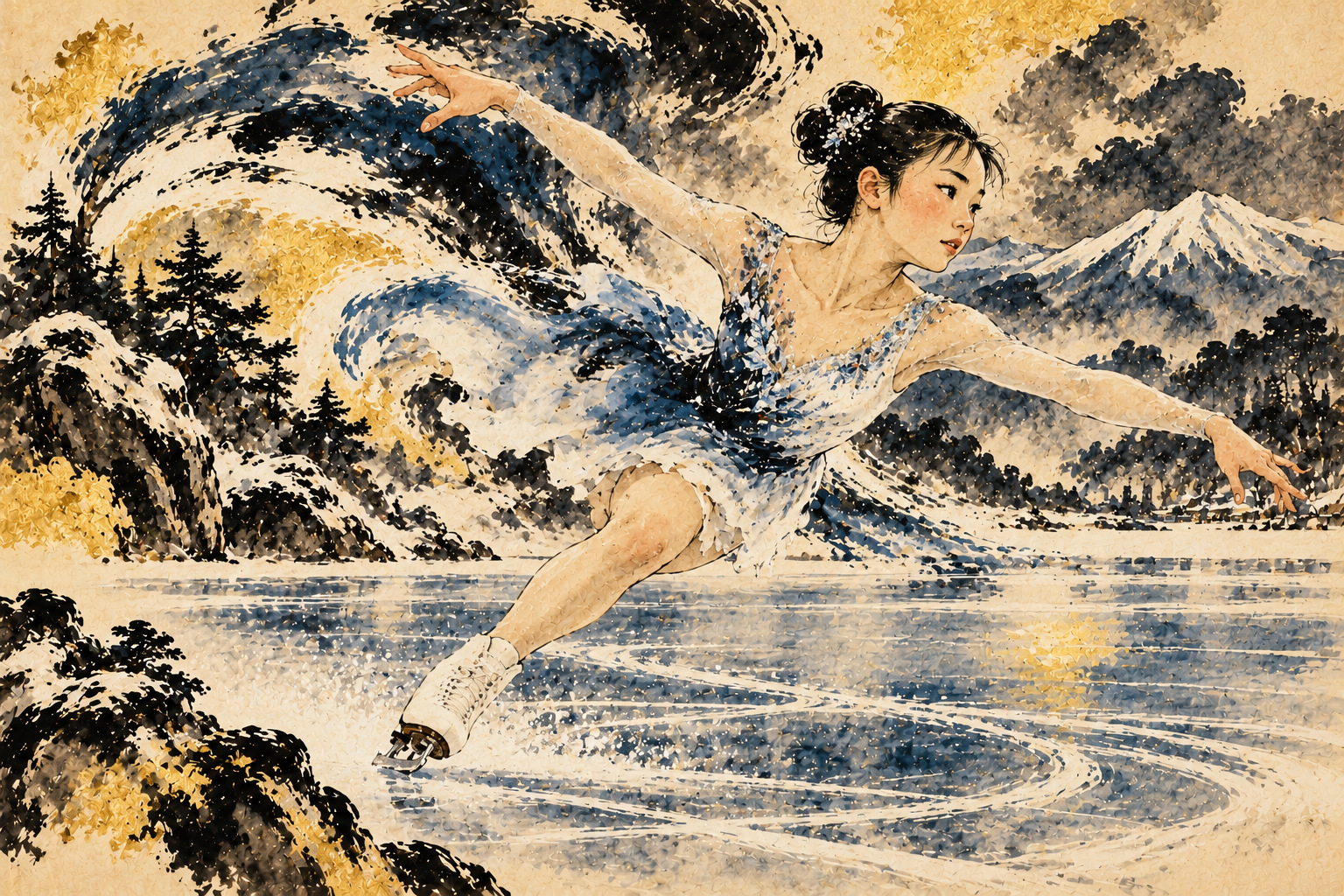 日本フィギュアの次世代を育てる舞台 — AI-generated editorial illustration inspired by Kishi Ganku