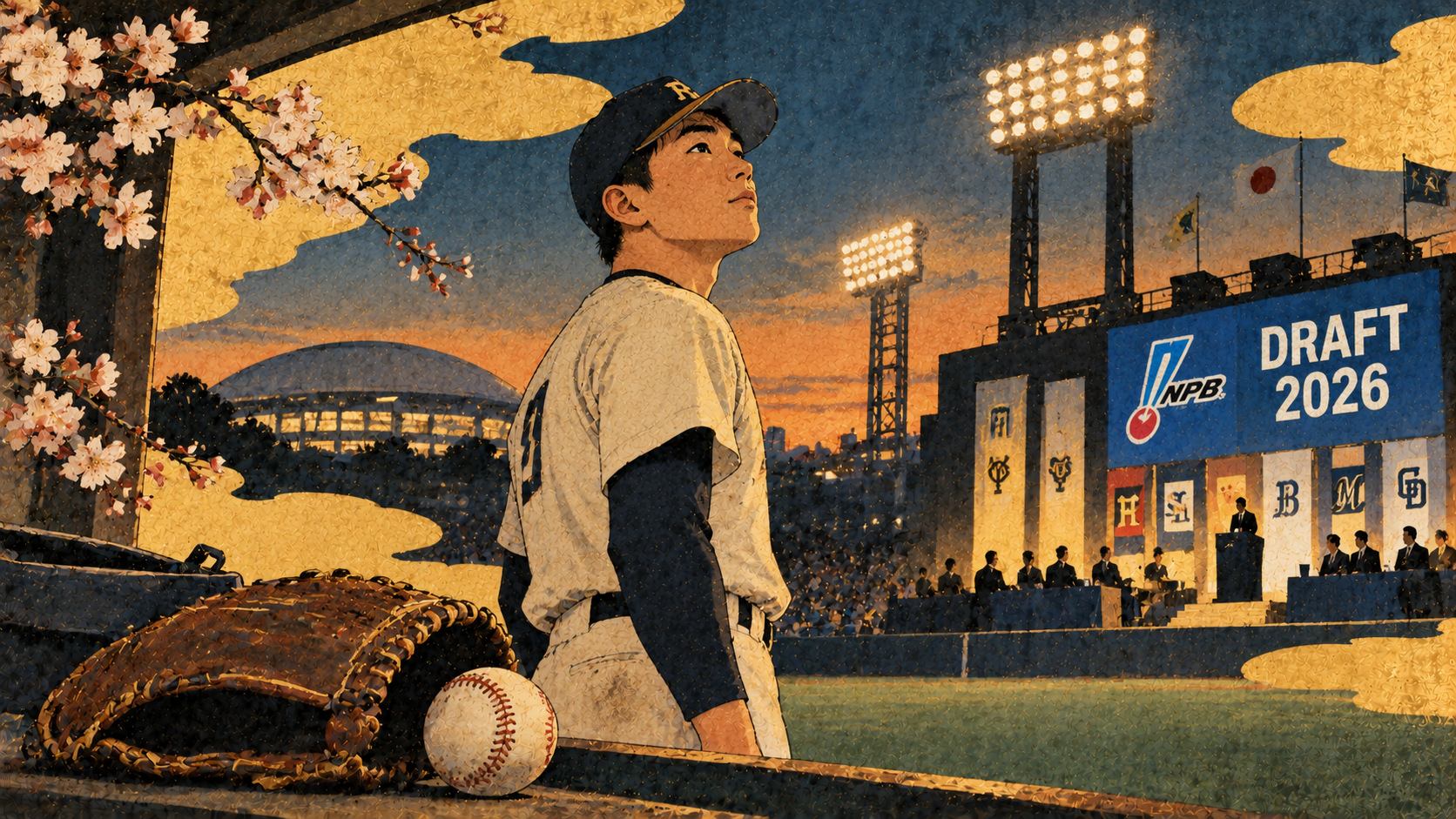 全球団が１位を伏せたドラフト――巨人の織田翔希指名と「127人の未来」 — editorial illustration